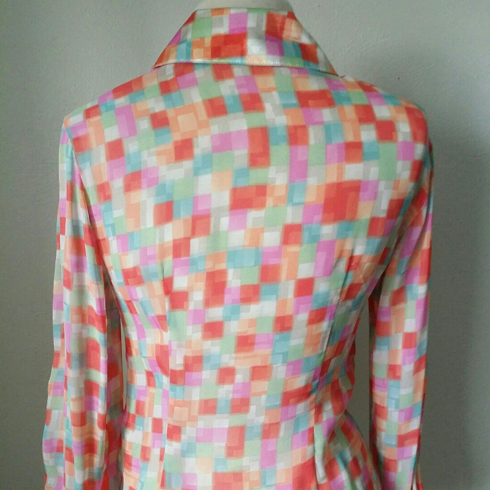 Vintage Checker Sheer Button up Blouse - Picture 3 of 11